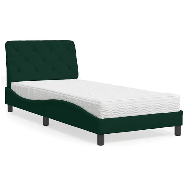 vidaXL Letto con Materasso Verde Scuro 90x190 cm in Velluto