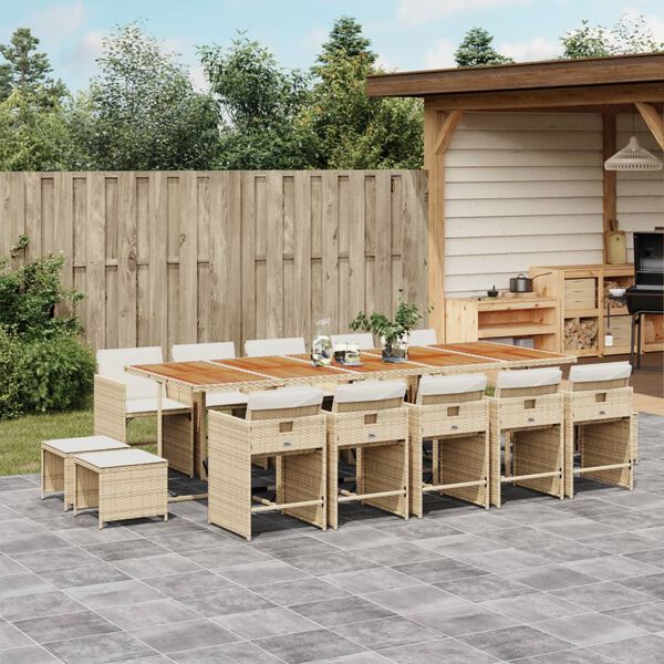 vidaXL Set da Pranzo da Giardino 15 pz con Cuscini Beige in Polyrattan