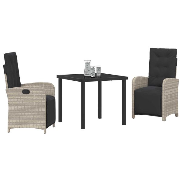 vidaXL Set da Pranzo per Giardino 3 pcs Grigio chiaro polyrattan