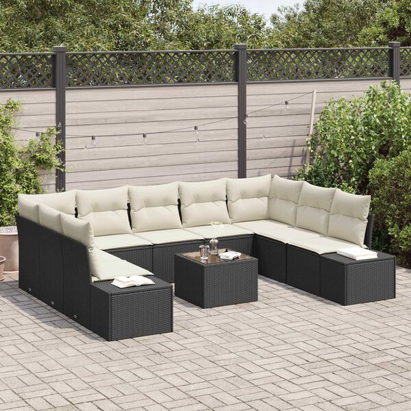 vidaXL Set Divano da Giardino 9 pcs Nero e Crema Polyrattan