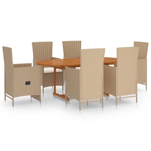 vidaXL Set Mobili da Pranzo per Giardino 7 pz in Polyrattan Beige