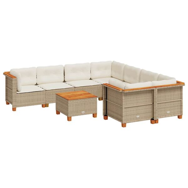 vidaXL Set Divano da Giardino 9 pz con Cuscini Beige in Polyrattan
