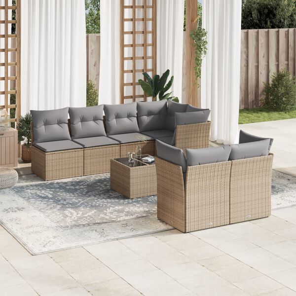 vidaXL Set Divano da Giardino 8 pz con Cuscini Beige in Polyrattan
