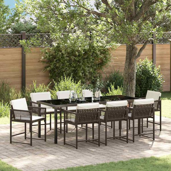 vidaXL Set da Pranzo per Giardino 9 pcs Marrone polyrattan