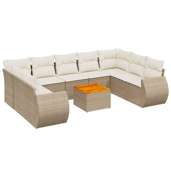 vidaXL Set Divano da Giardino 10 pz con Cuscini Beige in Polyrattan