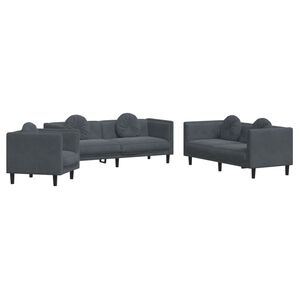 vidaXL Set di Divani 3 pz con Cuscini Grigio Scuro in Velluto
