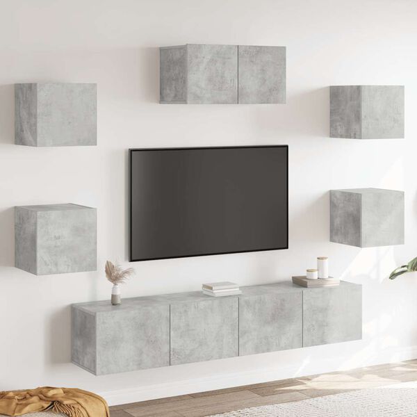 vidaXL Set di Mobili Porta TV 7 pz Grigio Cemento in Legno Multistrato