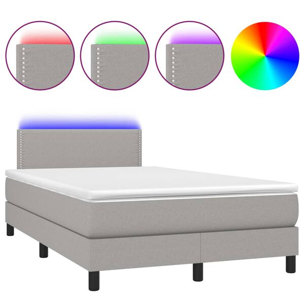 vidaXL Letto a Molle Materasso e LED Grigio Chiaro 120x200 cm Tessuto