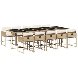 vidaXL Set da Pranzo da Giardino 11 pz con Cuscini Beige in Polyrattan