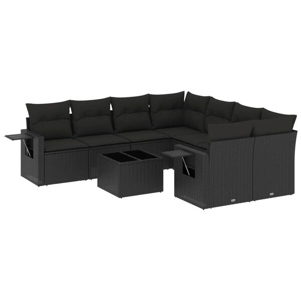 vidaXL Set Divani da Giardino 9 pz con Cuscini Nero in Polyrattan