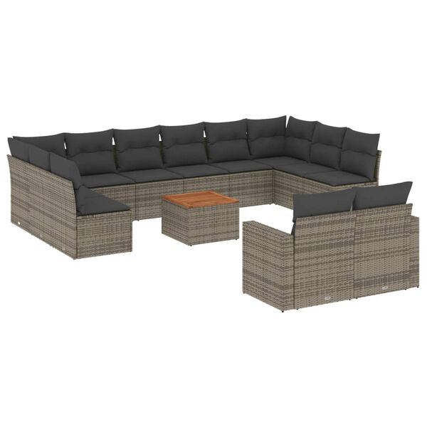 vidaXL Set Divani da Giardino 13 pz con Cuscini Grigio in Polyrattan