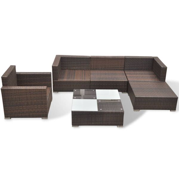 vidaXL Set Divani da Giardino 6 pz con Cuscini in Polyrattan Marrone