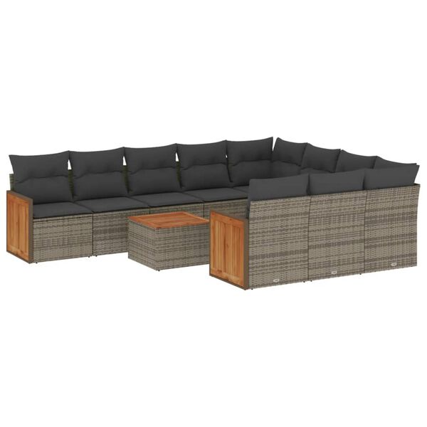 vidaXL Set Divani da Giardino 11 pz con Cuscini in Polyrattan Grigio