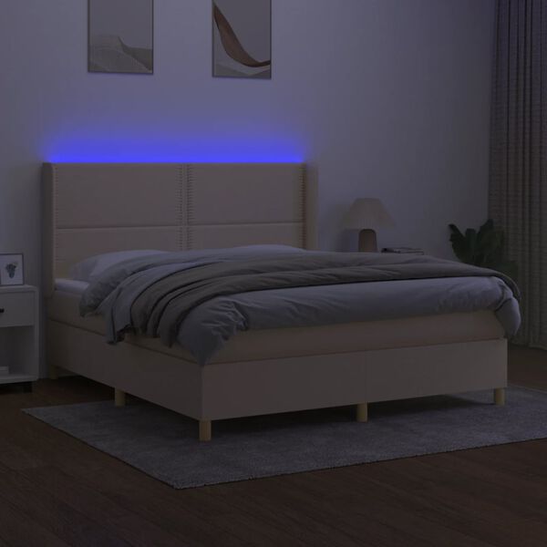 vidaXL Letto a Molle con Materasso e LED Crema 180x200 cm in Tessuto