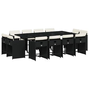 vidaXL Set da Pranzo da Giardino 13pz con Cuscini Nero in Polyrattan