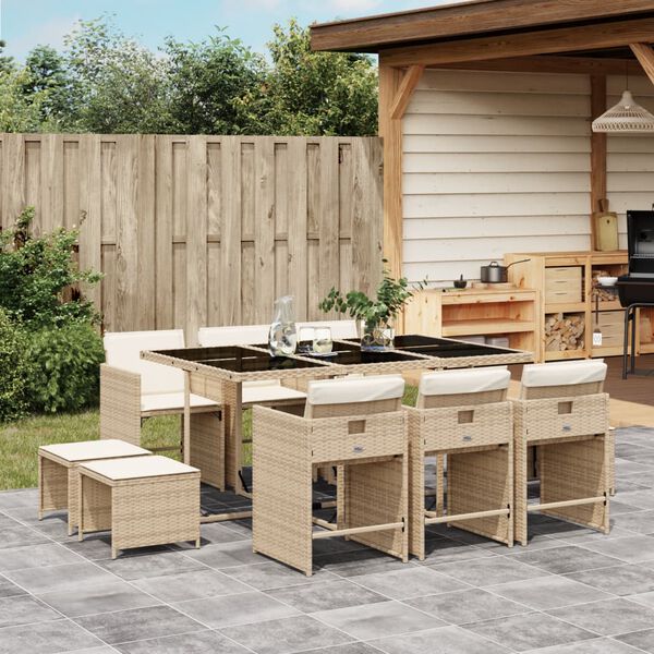 vidaXL Set da Pranzo da Giardino 11 pz con Cuscini Beige in Polyrattan