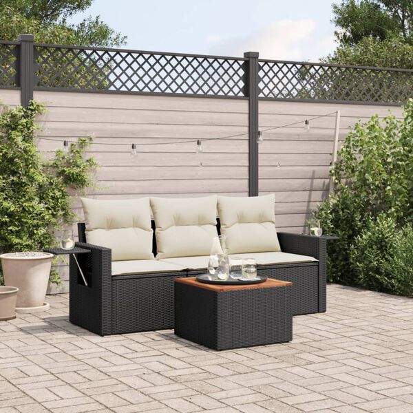 vidaXL Set Divani da Giardino 4 pz con Cuscini Nero in Polyrattan