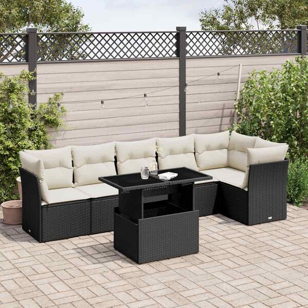 vidaXL Set Divani da Giardino con Cuscini 7pz Nero Polyrattan