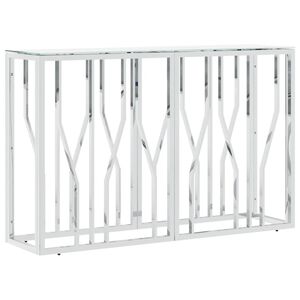 vidaXL Tavolino Consolle Argento 110x30x70 cm in Acciaio Inox e Vetro