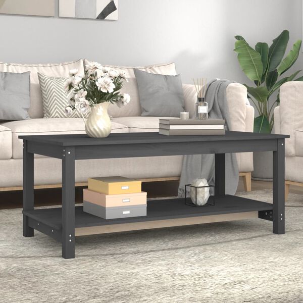 vidaXL Tavolino da Salotto Grigio 110x55x45 cm Legno Massello di Pino