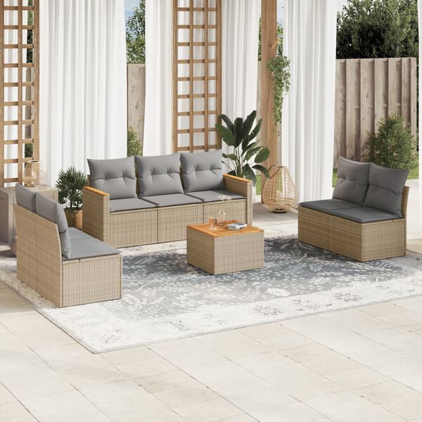 vidaXL Set Divano da Giardino 8 pz con Cuscini Beige Misto Polyrattan
