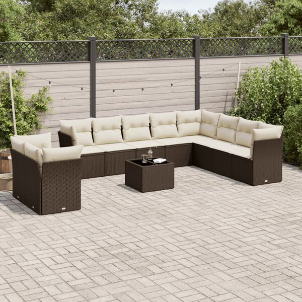 vidaXL Set Divani da Giardino 11 pz con Cuscini Polyrattan Marrone