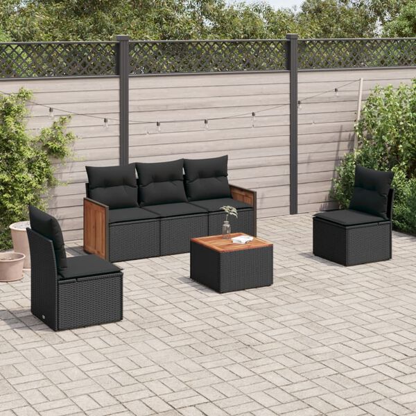 vidaXL Set Divano da Giardino 6 pz con Cuscini Nero in Polyrattan