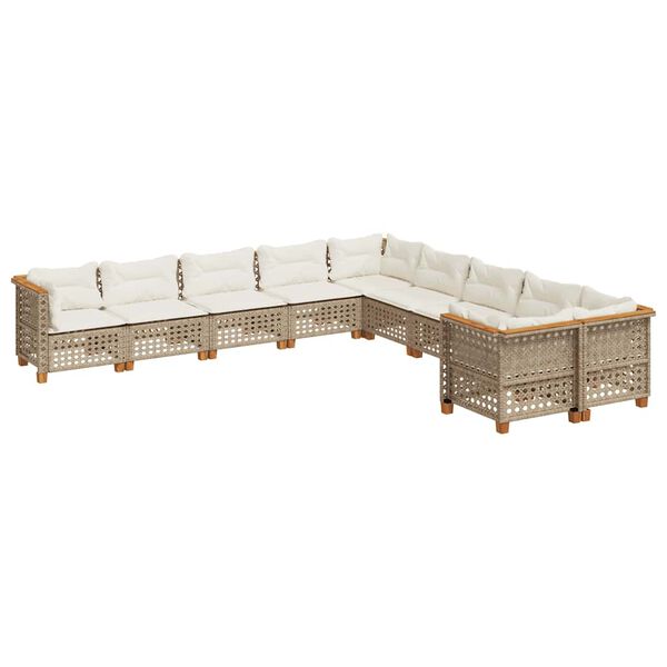 vidaXL Set Divano da Giardino 10 pz con Cuscini Beige in Polyrattan
