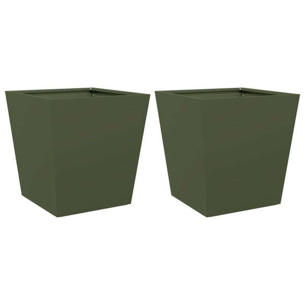 vidaXL Fioriere da Giardino 2 pz Verde Oliva 40x40x40 cm in Acciaio