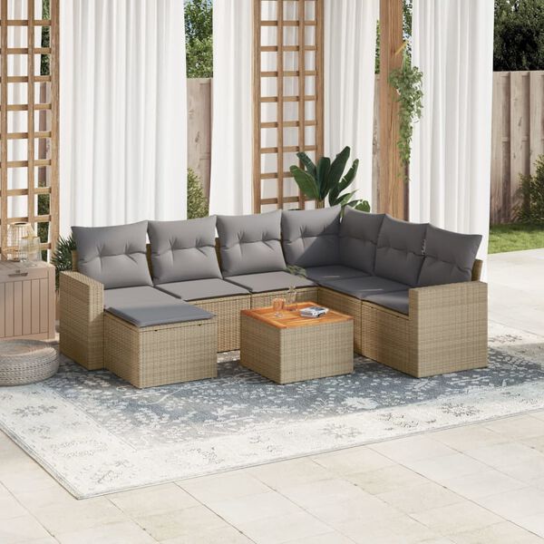 vidaXL Set Divano da Giardino 8 pz con Cuscini Beige Misto Polyrattan