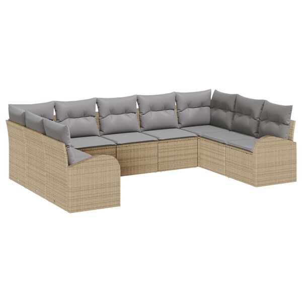 vidaXL Set di divani con cuscino 9 pcs Beige Rattan in Polipropilene