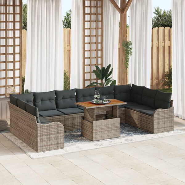 vidaXL Set Divano da Giardino 11 pcs Grigio Poly Rattan