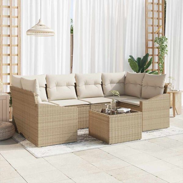 vidaXL Set di divani con cuscino 7 pcs Beige e Crema polyrattan