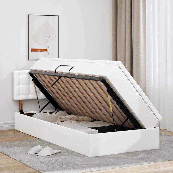 vidaXL Letto con contenitore e LED con led Bianco Puro 90 x 200 cm