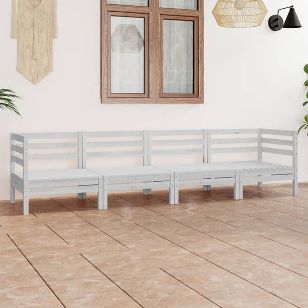 vidaXL Set Divani da Giardino 4 pz Bianco in Legno Massello di Pino