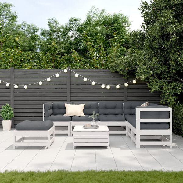 vidaXL Set Salotto Giardino 8pz con Cuscini Bianco Legno Massello Pino