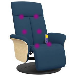 vidaXL Poltrona Reclinabile Massaggiante con Poggiapiedi Blu Tessuto