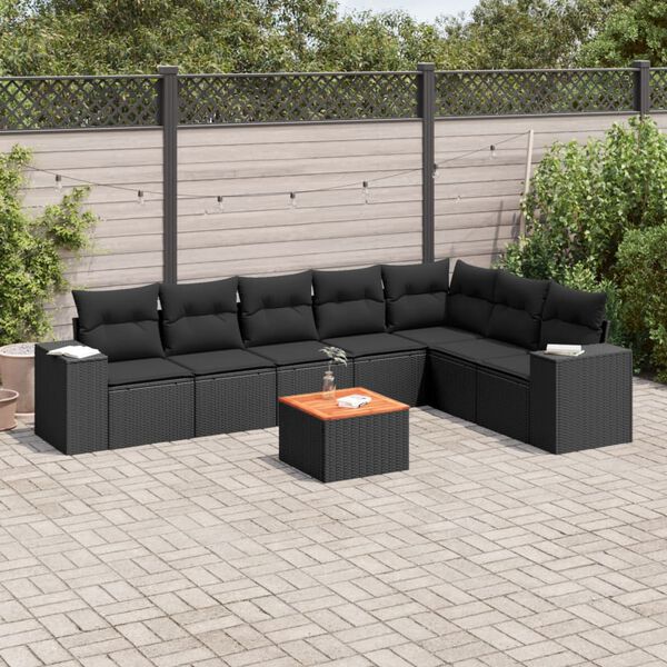 vidaXL Set Divani da Giardino con Cuscini 8 pz Nero in Polyrattan