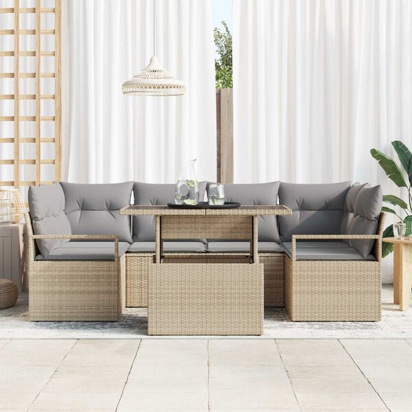 vidaXL Set Divano da Giardino 7 pcs Beige Poly Rattan