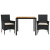vidaXL Set Pranzo da Giardino 3 pz con Cuscini Nero Polyrattan Acacia