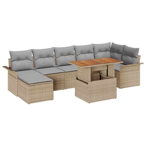 vidaXL Set Divano da Giardino 8 pcs Beige Poly Rattan