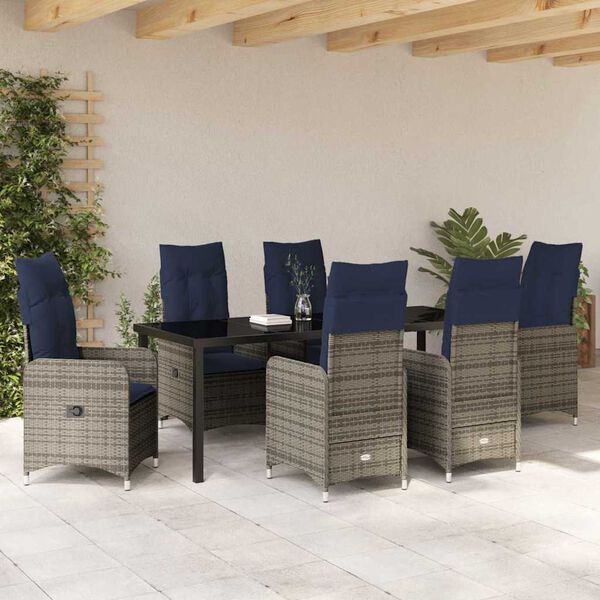 vidaXL Set da Pranzo per Giardino con cuscino 7 pcs Nero Poly Rattan