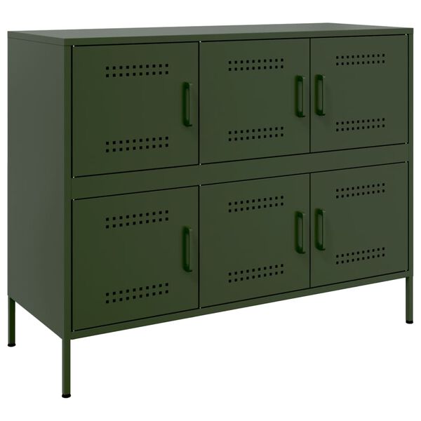vidaXL Credenza Verde Oliva 100,5x39x79 cm in Acciaio