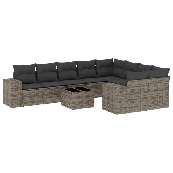 vidaXL Set Divano da Giardino 10 pz con Cuscini Grigio in Polyrattan