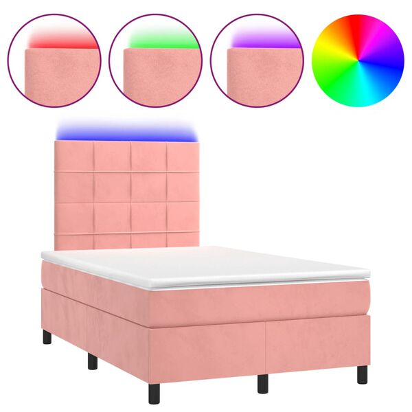 vidaXL Letto a Molle con Materasso e LED Rosa 120x190 cm in Velluto