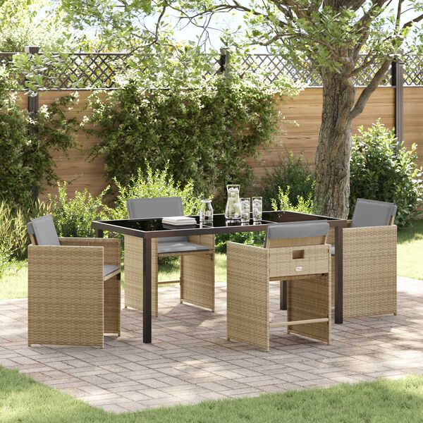 vidaXL Set da Pranzo per Giardino con cuscino 5 pcs Beige polyrattan