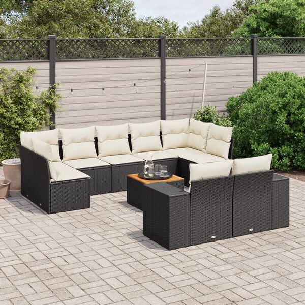 vidaXL Set Divani da Giardino 10pz con Cuscini in Polyrattan Nero