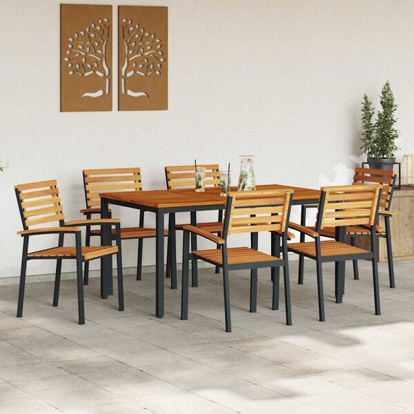 vidaXL Set da Pranzo per Giardino 7 pcs Nero Legno di Acacia Massello