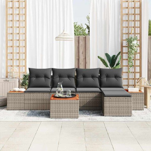 vidaXL Set Divano da Giardino con cuscino 6 pcs Grigio Poly Rattan