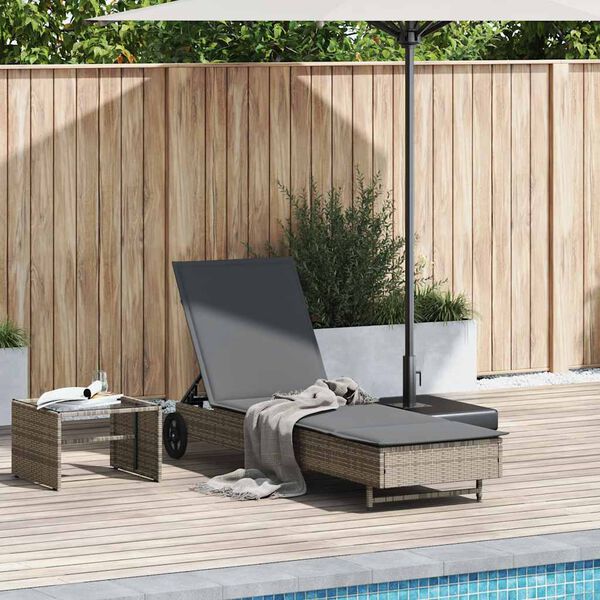 vidaXL Lettino Prendisole con Ruote e Cuscino in Polyrattan Grigio